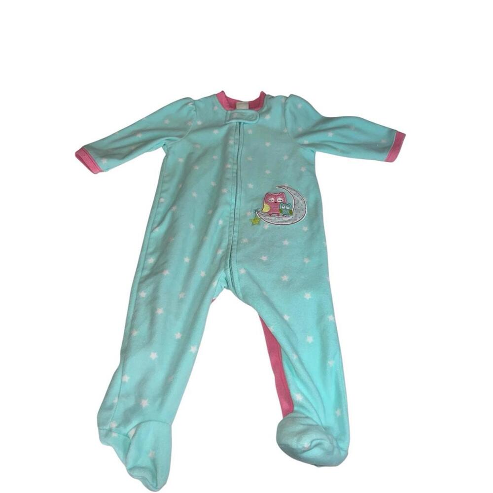 Little Me 9M Baby‎ Girl Teal Pink Owl Fleece Footed Pajamas Sleeper Zip